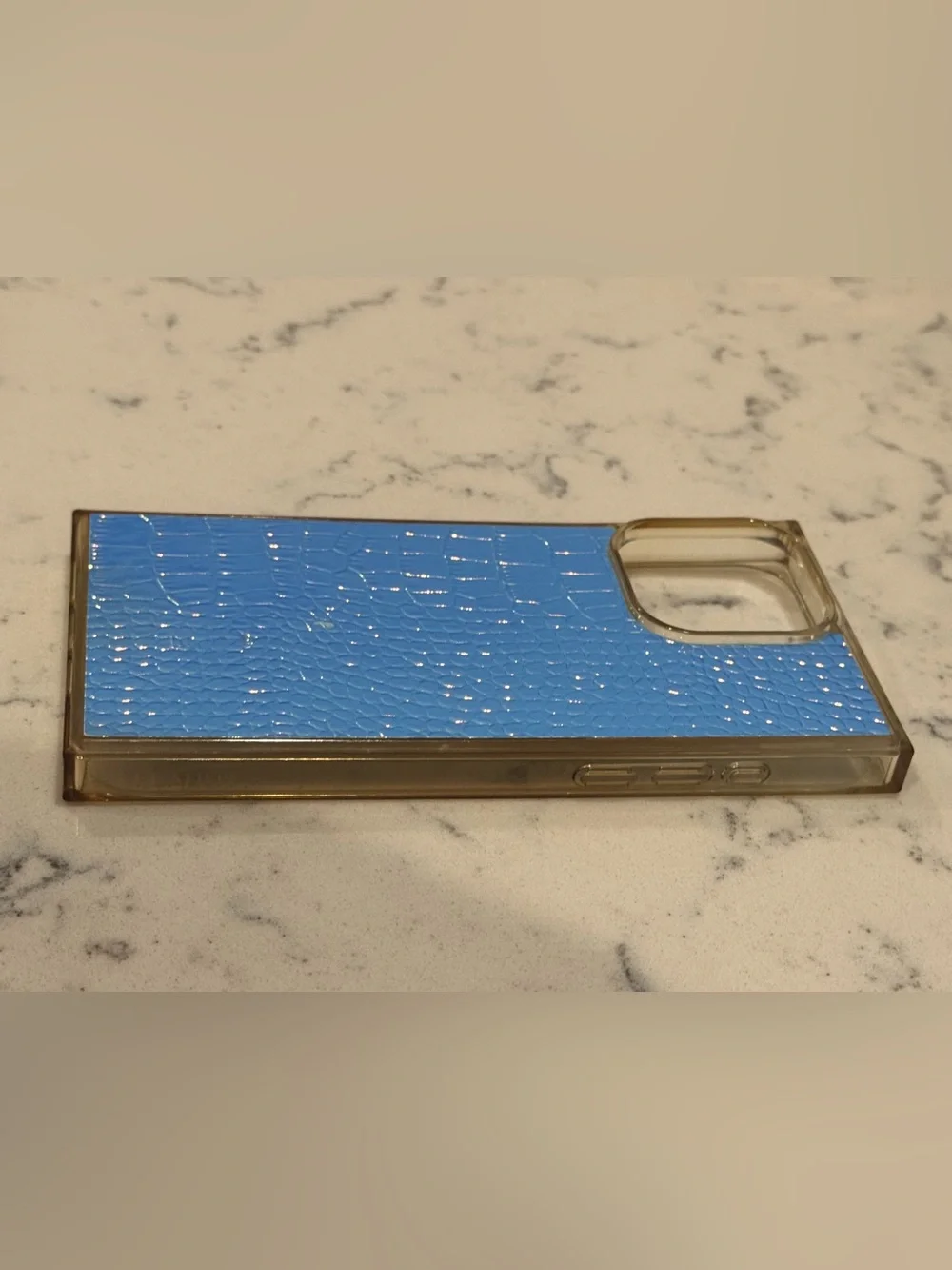 Iridescent Blue-Pink Croc Texture iPhone 15 Pro max case